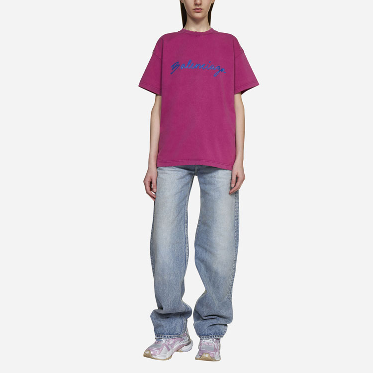 Lookbook (W) 巴黎世家FW22紫红色logo印花宽松版T恤 612965TMVB45079