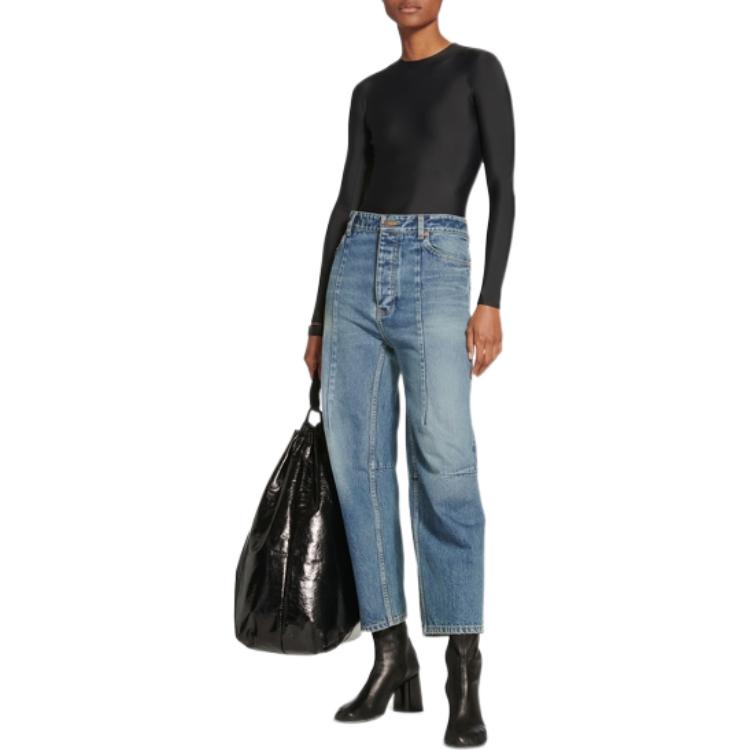 Shop (W) 발렌시아가 FW22 워시드 와이드 핏 청바지 라이트 블루 릴랙스드 핏. 719377TNW014268