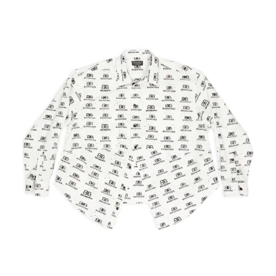 (Women) Balenciaga FW22 White Logo Print Loose Fit Long Sleeve Shirt. 725390TNL899040