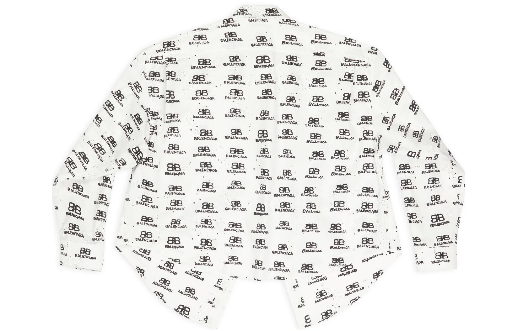 (Women) Balenciaga FW22  White Logo Print Loose Fit Long Sleeve Shirt. 725390TNL899040 圖 3