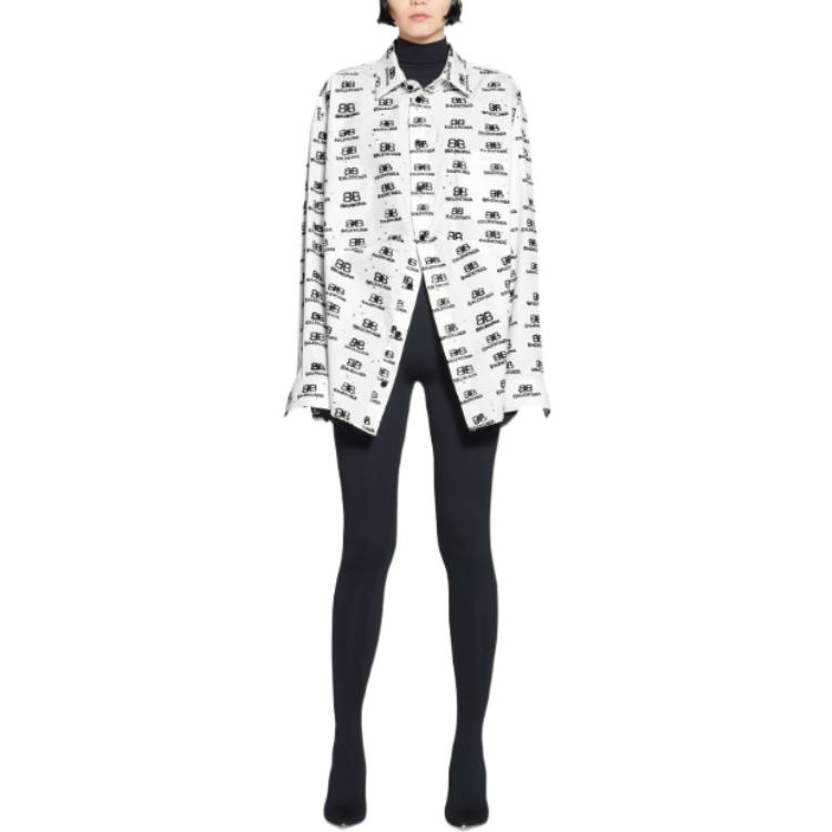 (Women) Balenciaga FW22  White Logo Print Loose Fit Long Sleeve Shirt. 725390TNL899040 圖 4