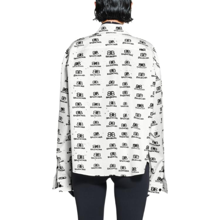 (Women) Balenciaga FW22  White Logo Print Loose Fit Long Sleeve Shirt. 725390TNL899040 圖 5