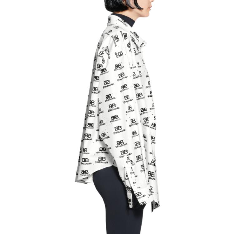 (Women) Balenciaga FW22  White Logo Print Loose Fit Long Sleeve Shirt. 725390TNL899040 圖 6