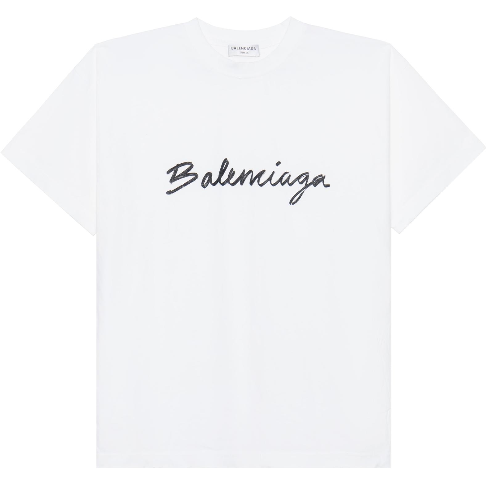 (Women) Balenciaga FW22  White Loose Fit Tee with Handwritten Logo Print. 612965TMVB49040
