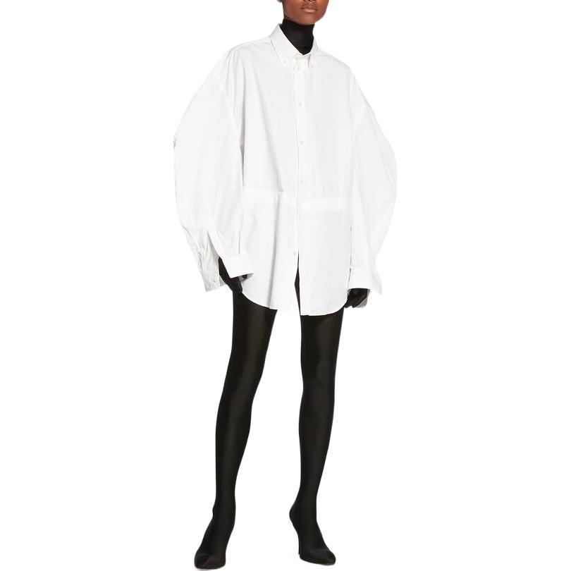 Shop (Women) Balenciaga FW22  White Oversized Button-Up Long Sleeve Shirt. 704461TYB189000
