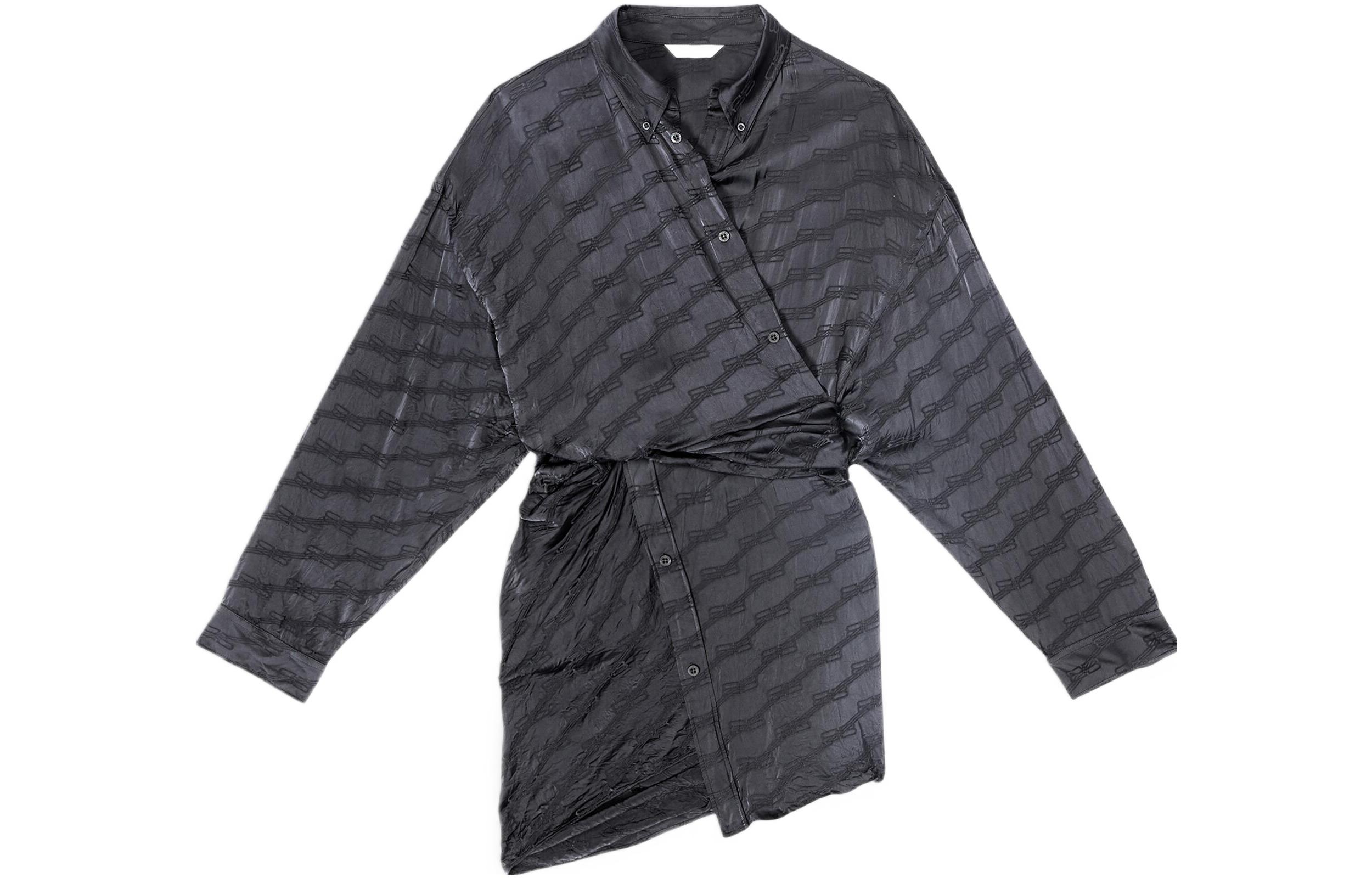 (Women) Balenciaga FW22 BB Monogram Logo Long Sleeve Shirt Dress Women’s Black Loose Fit 704446TMO681270