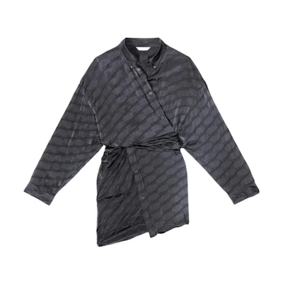 (Women) Balenciaga FW22 BB Monogram Logo Long Sleeve Shirt Dress Women’s Black Loose Fit 704446TMO681270
