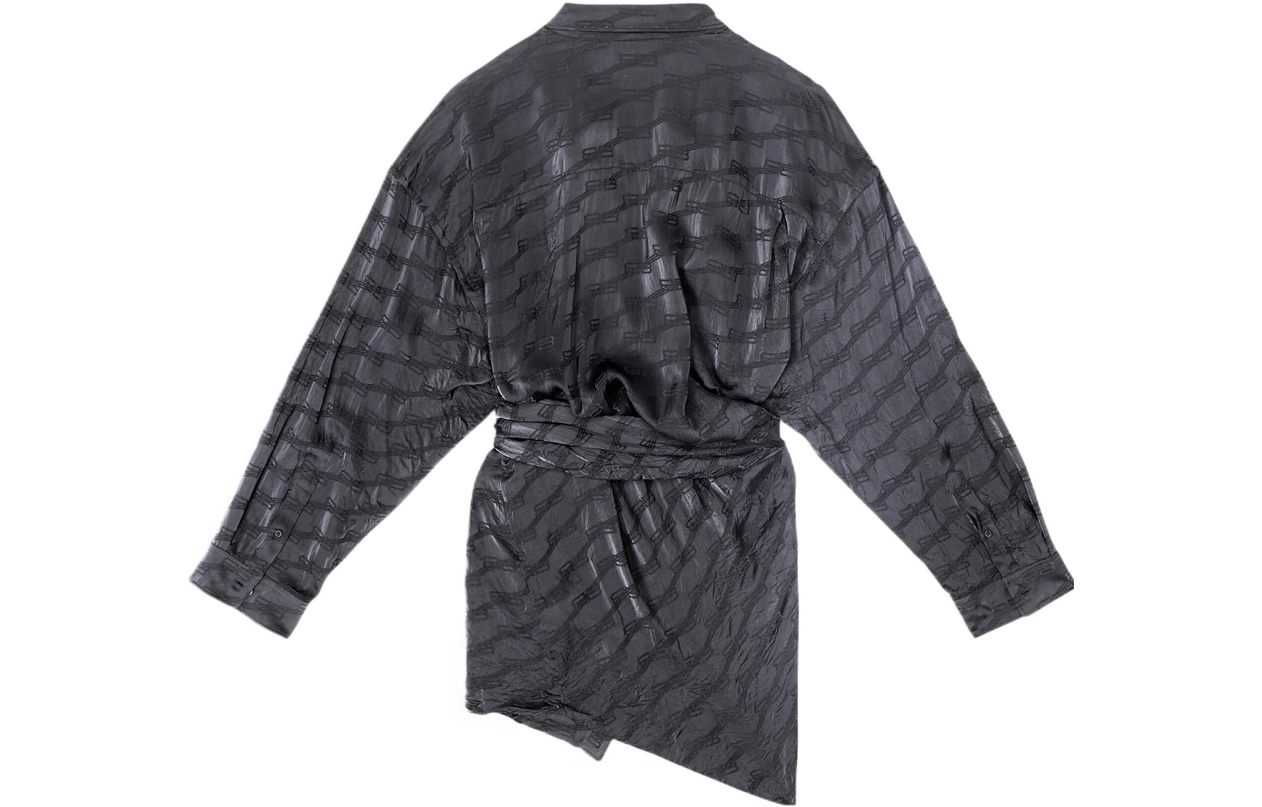 Lookbook (W) 발렌시아가 FW22 BB 모노그램 로고 여성 블랙 루즈핏 롱슬리브 셔츠 드레스 704446TMO681270