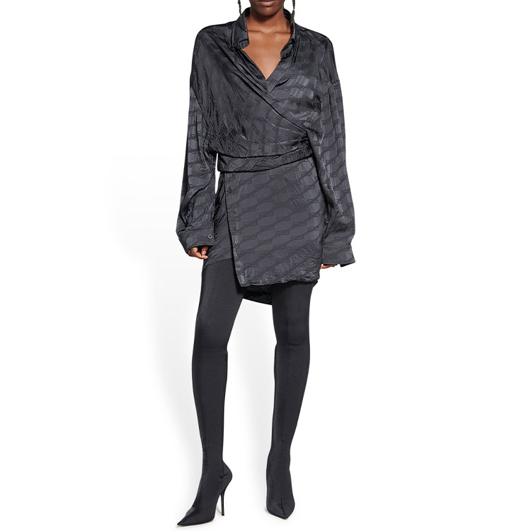 Shop (W) 발렌시아가 FW22 BB 모노그램 로고 여성 블랙 루즈핏 롱슬리브 셔츠 드레스 704446TMO681270