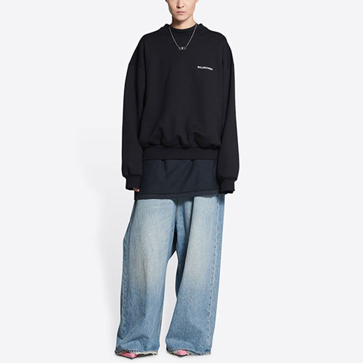 Shop (W) Balenciaga FW22 黑色Logo印花寬鬆長袖圓領衫 697869TMVF50107