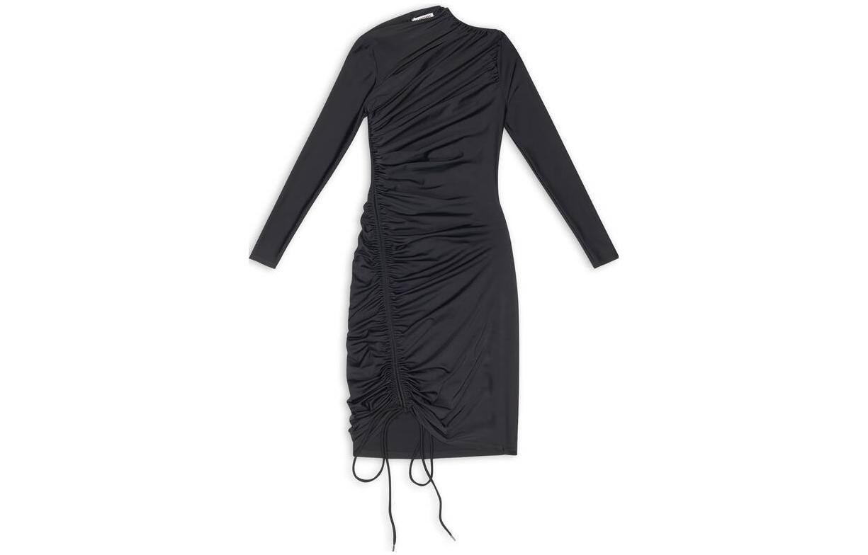 Order (Women) Balenciaga FW22 Black Ruched Drawstring Off-Shoulder Long Sleeve Dress Women. 704440TYK071000