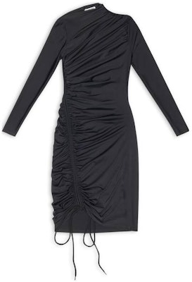 (Women) Balenciaga FW22 Black Ruched Drawstring Off-Shoulder Long Sleeve Dress Women. 704440TYK071000 Order (Women) Balenciaga FW22 Black Ruched Drawstring Off-Shoulder Long Sleeve Dress Women. 704440TYK071000