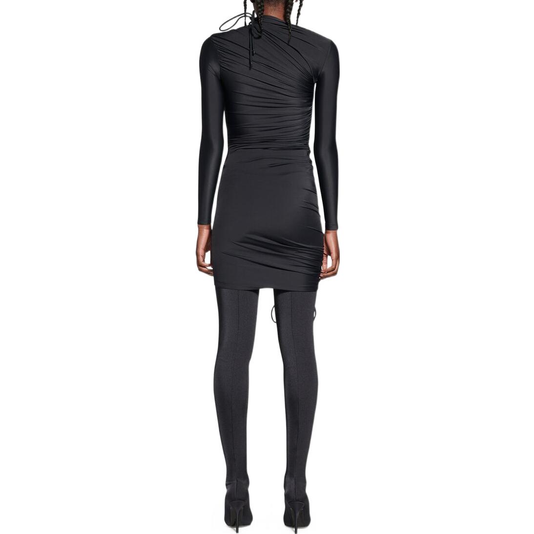 Purchase (Women) Balenciaga FW22 Black Ruched Drawstring Off-Shoulder Long Sleeve Dress Women. 704440TYK071000
