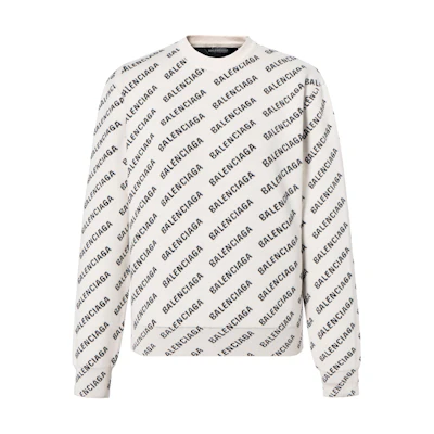 (Women) Balenciaga FW22 Colorblock Logo Knit Oversized Sweater Off-White. 704428T32339054
