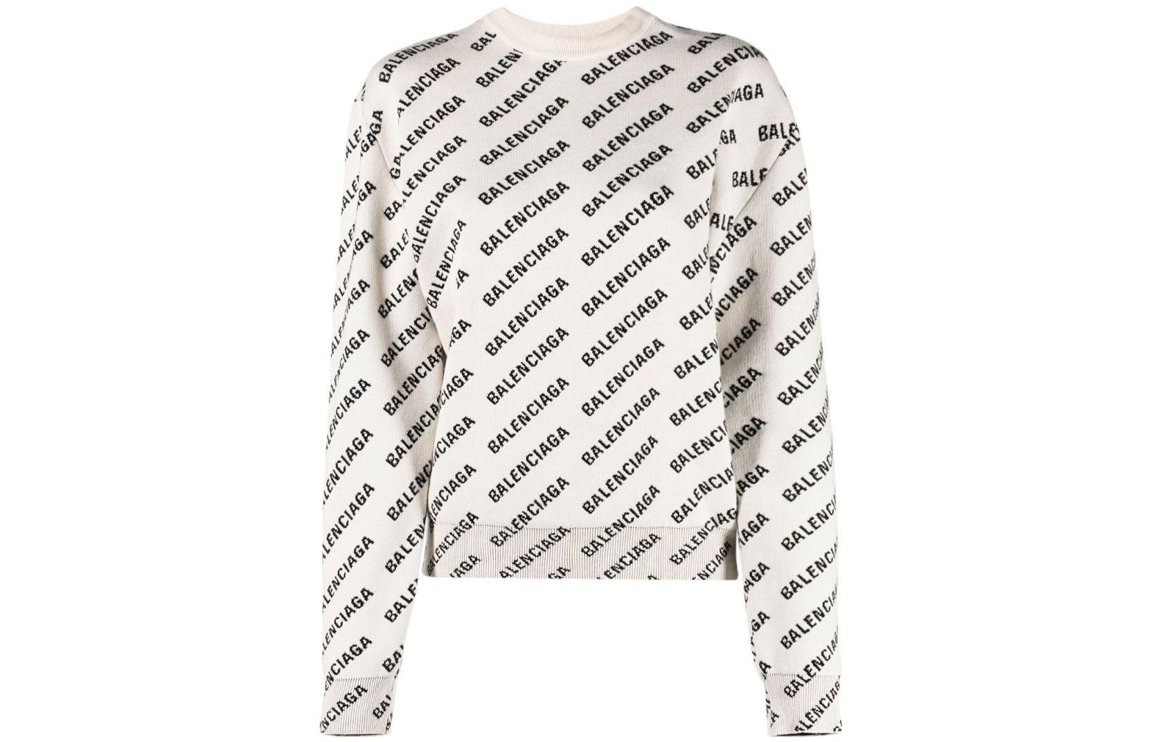 Order (W) Balenciaga FW22 拼接撞色Logo寬鬆針織毛衣 米白色。 704428T32339054