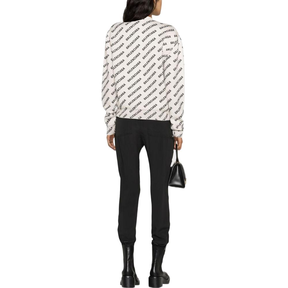 Shop (W) Balenciaga FW22 拼接撞色Logo寬鬆針織毛衣 米白色。 704428T32339054