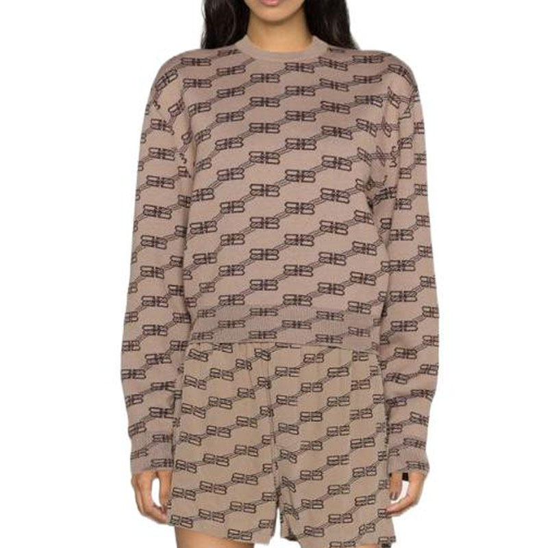 Shop (W) 巴黎世家 FW22 雙B印花棕色圓領毛衣 704553T32539378