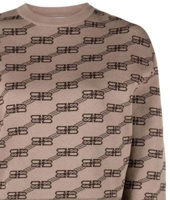 (W) 巴黎世家 FW22 雙B印花棕色圓領毛衣 704553T32539378 Cheap (W) 巴黎世家 FW22 雙B印花棕色圓領毛衣 704553T32539378