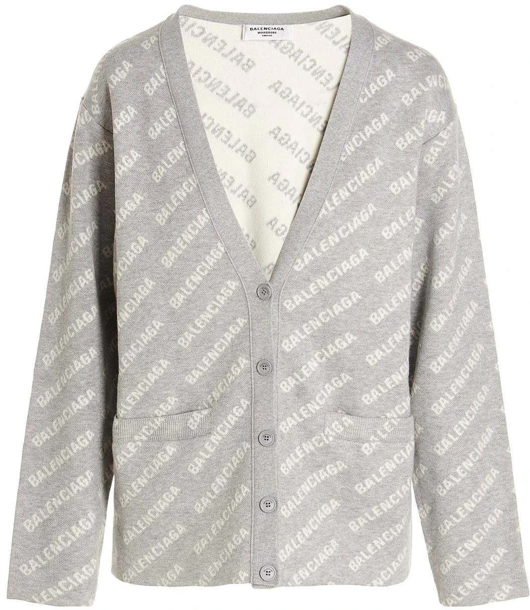 women-balenciaga-fw-22-gray-letter-print-v-neck-button-up-knit-cardigan-women-704456-t32331461