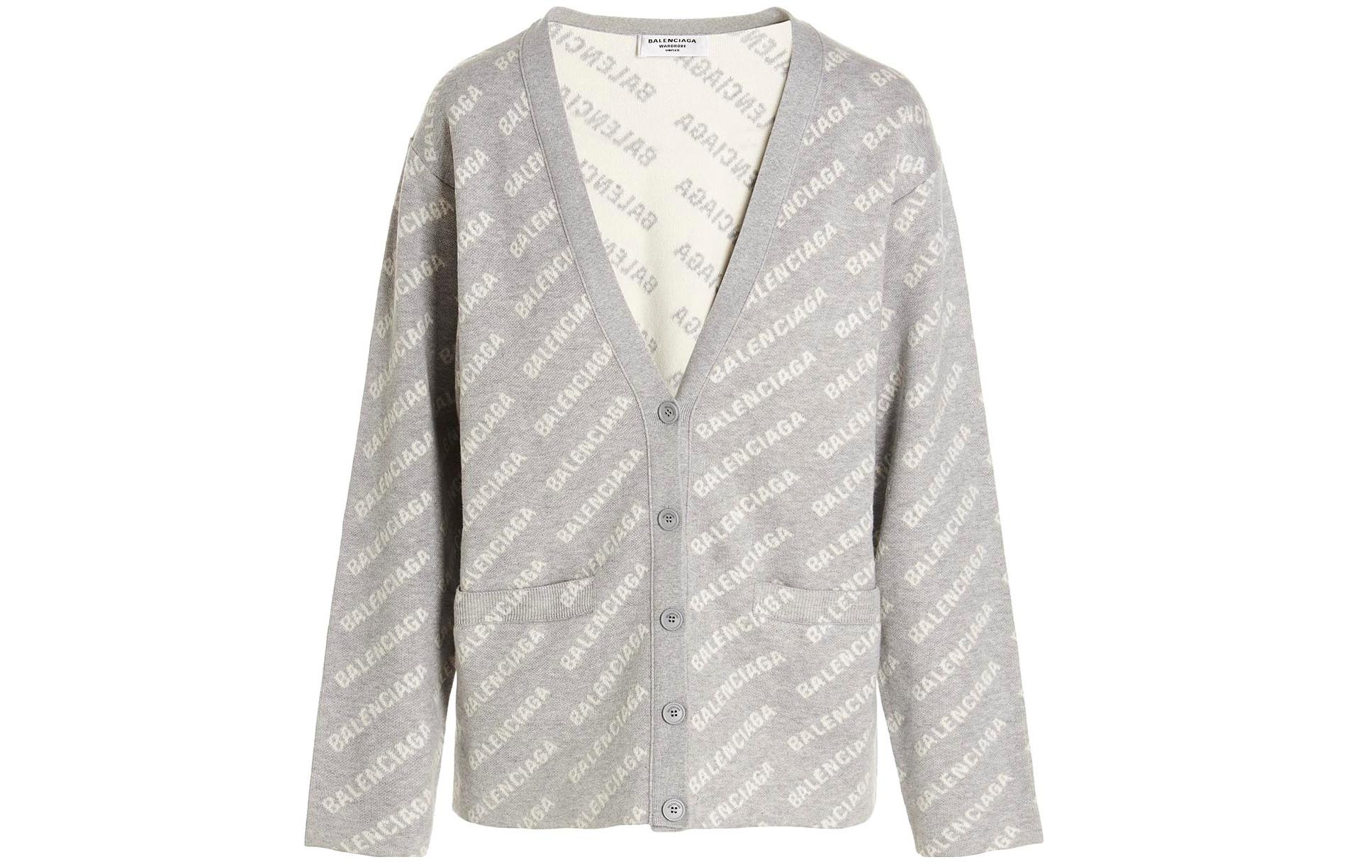 Order (W) Cárdigan de Punto Gris Balenciaga FW22 Mujer con Estampado y Botones. 704456T32331461