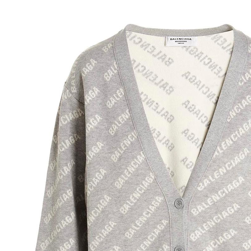 Sizing (W) Cárdigan de Punto Gris Balenciaga FW22 Mujer con Estampado y Botones. 704456T32331461