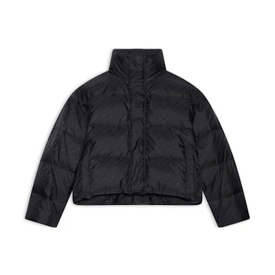 (Women) Balenciaga FW22 Logo Jacquard High-Neck Puffer Jacket Black Regular Fit 681883TKO401000