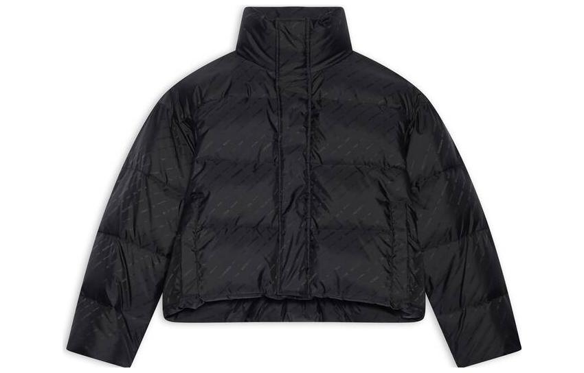 Order (W) Chaqueta Acolchada Balenciaga FW22 Negra Logo Jacquard Cuello Alto Ajuste Regular 681883TKO401000