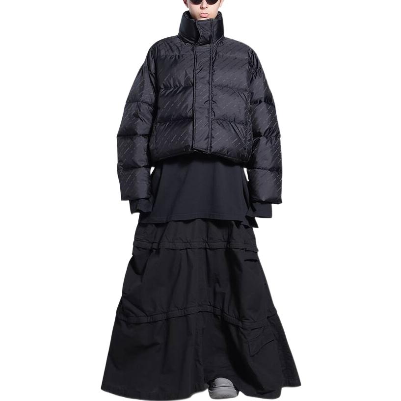 Shop (W) Chaqueta Acolchada Balenciaga FW22 Negra Logo Jacquard Cuello Alto Ajuste Regular 681883TKO401000