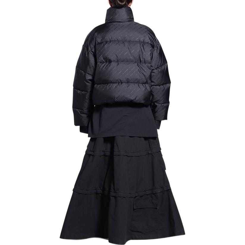 Purchase (W) Chaqueta Acolchada Balenciaga FW22 Negra Logo Jacquard Cuello Alto Ajuste Regular 681883TKO401000