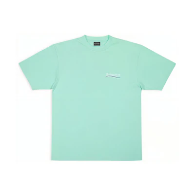 (Women) Balenciaga FW22 Mint Green Oversized Logo Print T-Shirt for Women. 641655TKVJ13461