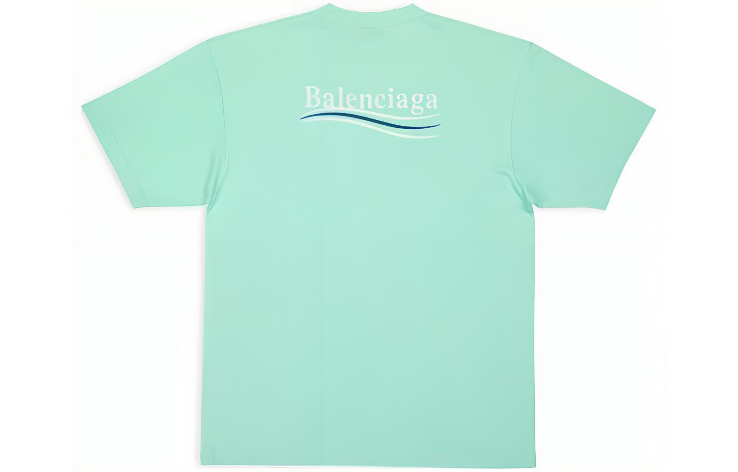Lookbook (Women) Balenciaga FW22 Mint Green Oversized Logo Print T-Shirt for Women. 641655TKVJ13461