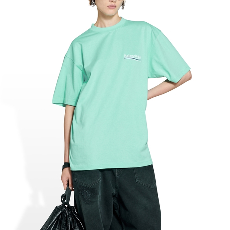 Purchase (Women) Balenciaga FW22 Mint Green Oversized Logo Print T-Shirt for Women. 641655TKVJ13461