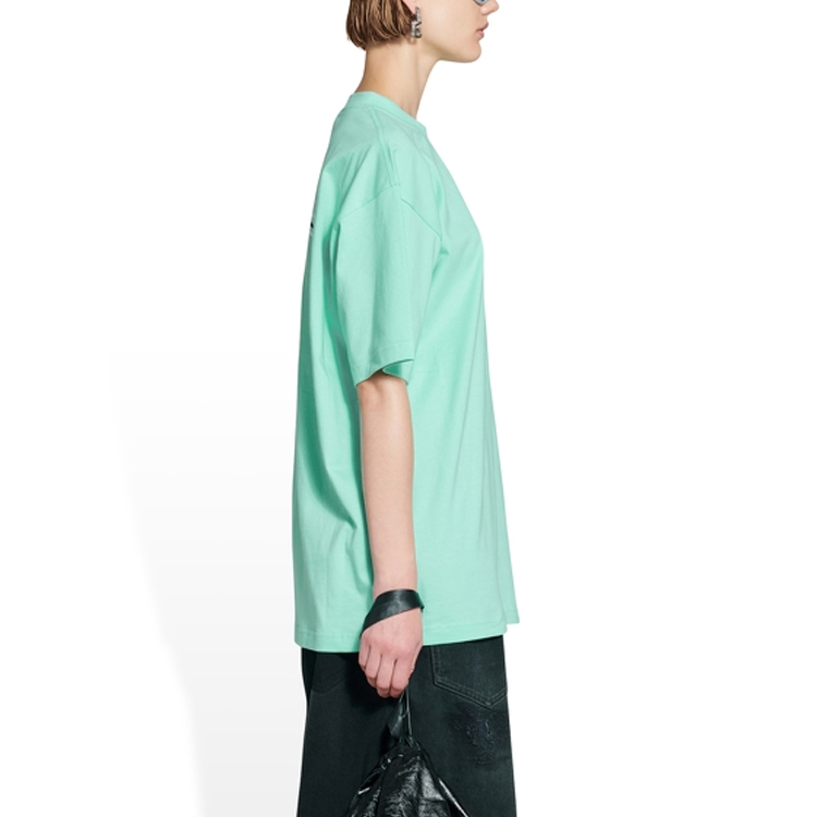 Sizing (Women) Balenciaga FW22 Mint Green Oversized Logo Print T-Shirt for Women. 641655TKVJ13461