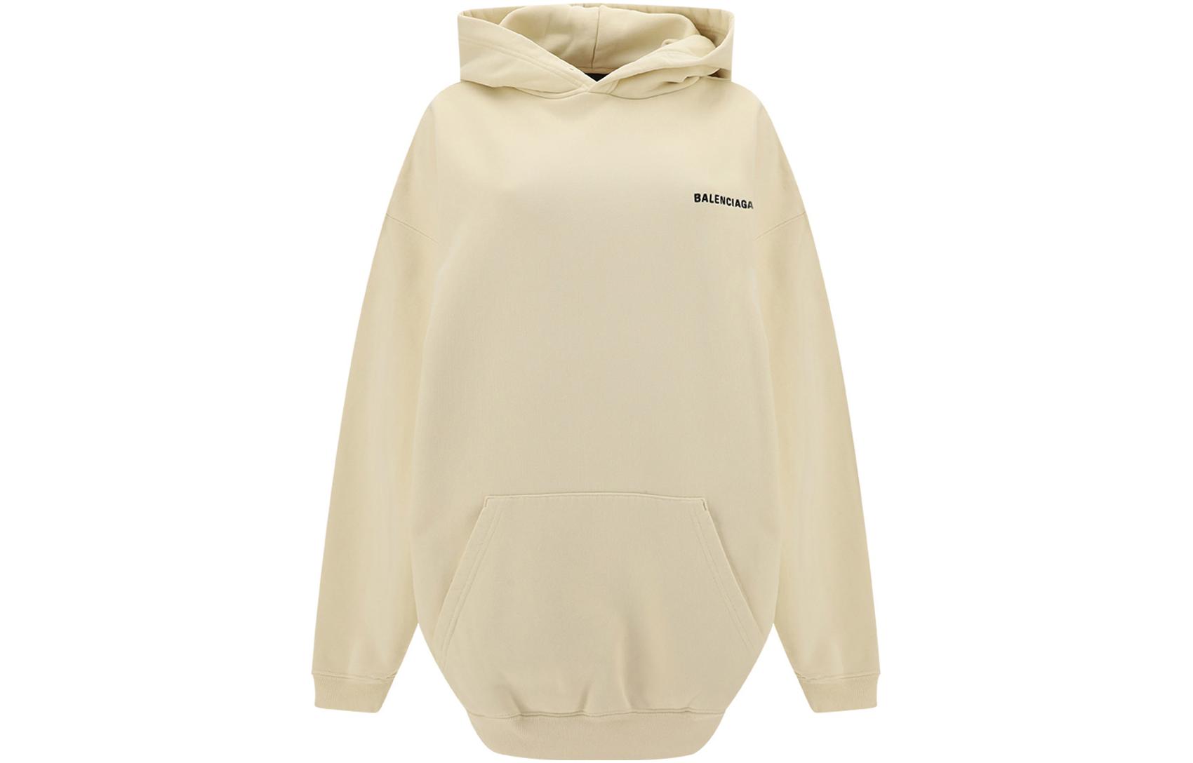 (Women) Balenciaga FW22 Oversized Ivory Pullover Sweatshirt with Embroidered Logo for Women. 578135TMVF59069