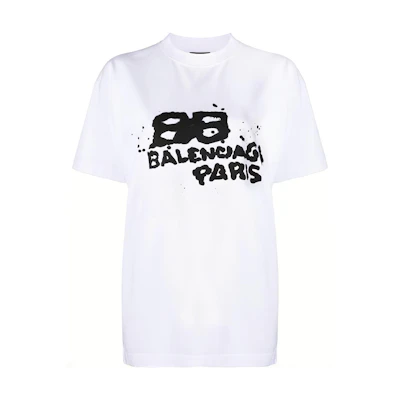 (Women) Balenciaga FW22 Oversized Logo Print Crewneck T-Shirt White Loose Fit. 612965TNVN49040