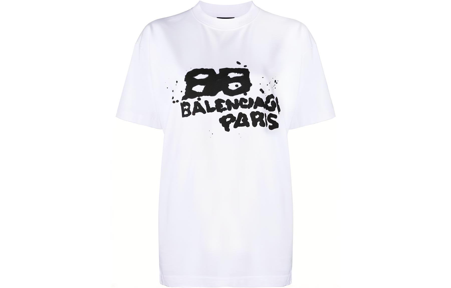(Women) Balenciaga FW22 Oversized Logo Print Crewneck T-Shirt  White Loose Fit. 612965TNVN49040 圖 2