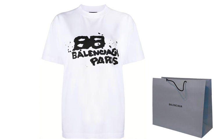 (Women) Balenciaga FW22 Oversized Logo Print Crewneck T-Shirt  White Loose Fit. 612965TNVN49040 圖 3