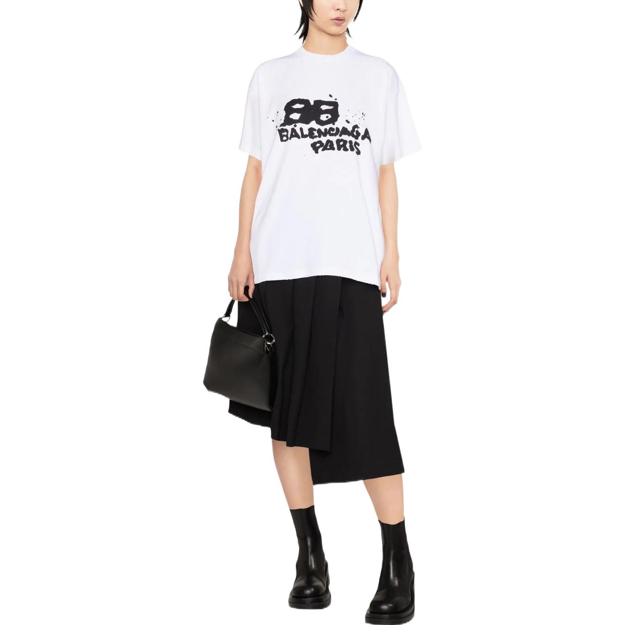 (Women) Balenciaga FW22 Oversized Logo Print Crewneck T-Shirt  White Loose Fit. 612965TNVN49040 圖 4