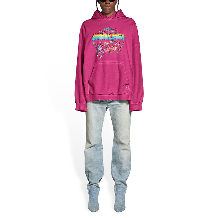 Shop (W) Balenciaga FW22 Hoodie Cetakan Huruf Merah Jambu Magenta. 675003TMVH45566