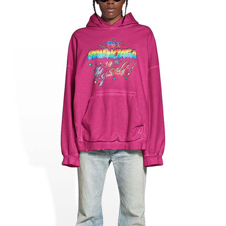 Purchase (W) Balenciaga FW22 Hoodie Cetakan Huruf Merah Jambu Magenta. 675003TMVH45566