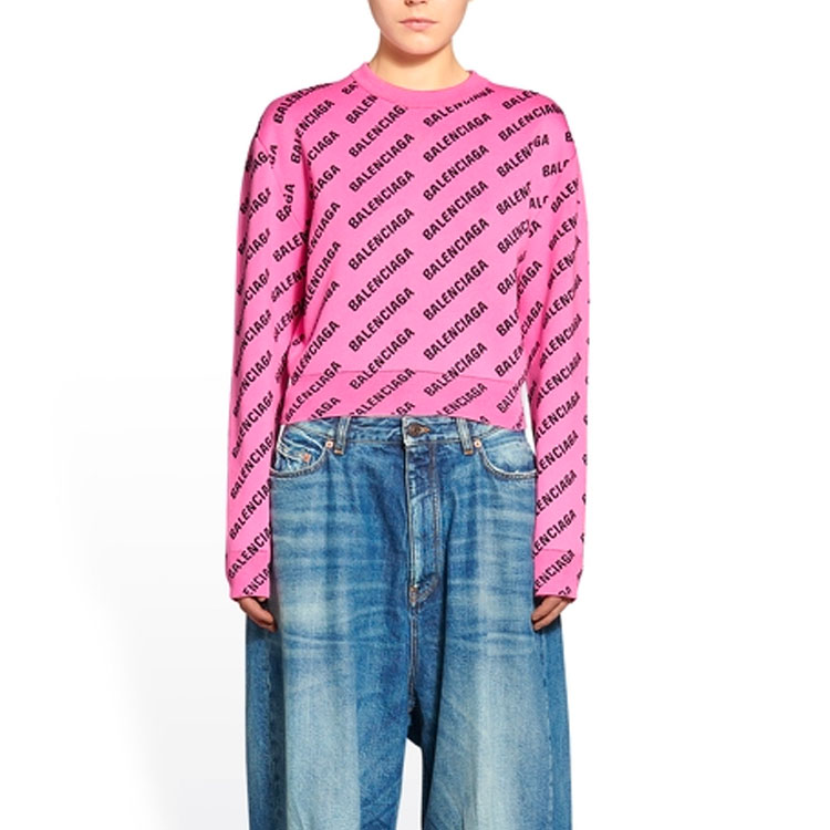 Shop (W) 발렌시아가 FW22 핑크 로고 프린트 크루넥 스웻셔츠 레귤러 핏. 704421T32335231