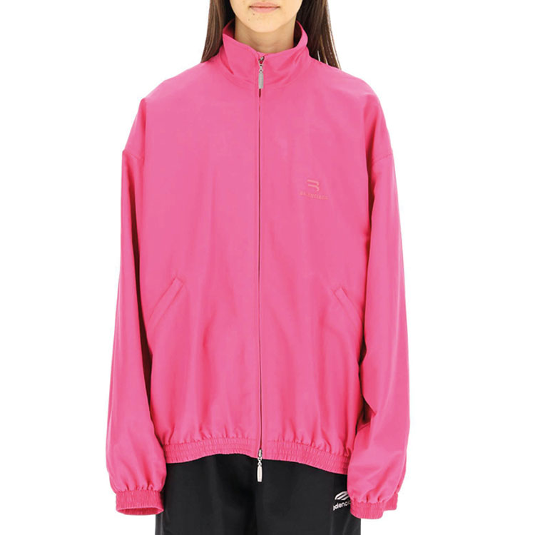 Shop (Women) Balenciaga FW22 Pink Oversized Zip-Up High-Collar Jacket 704504TKO480563