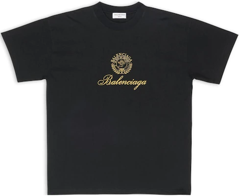 (Women) Balenciaga FW22 Qixi Crest Logo Print Black Crewneck T-Shirt Women. 612965TMVL41075 Buy (Women) Balenciaga FW22 Qixi Crest Logo Print Black Crewneck T-Shirt Women. 612965TMVL41075
