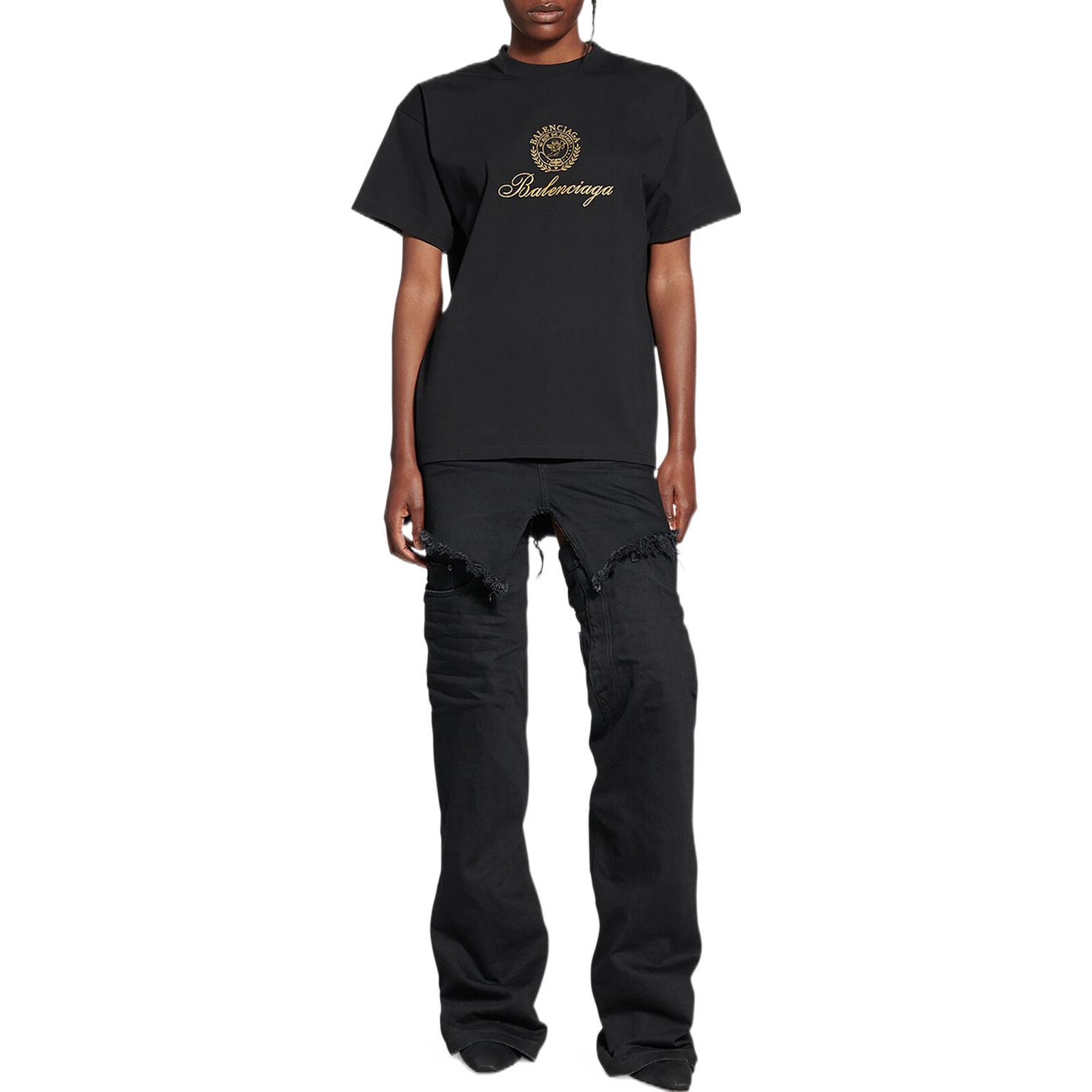 (Women) Balenciaga FW22 Qixi Crest Logo Print Black Crewneck T-Shirt Women. 612965TMVL41075 圖 4