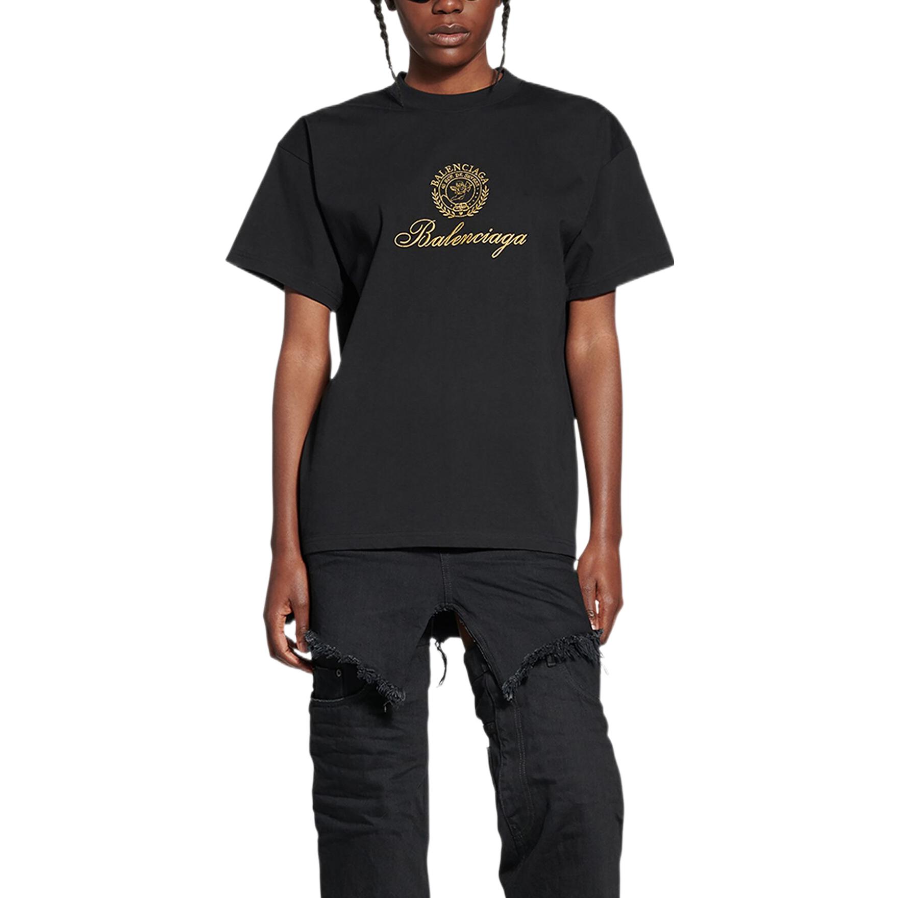 (Women) Balenciaga FW22 Qixi Crest Logo Print Black Crewneck T-Shirt Women. 612965TMVL41075 圖 5