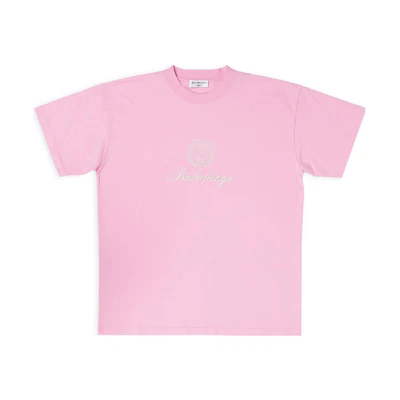 (Women) Balenciaga FW22 Qixi Pink Oversized T-Shirt Graphic Logo Tee. 612965TMVL45504