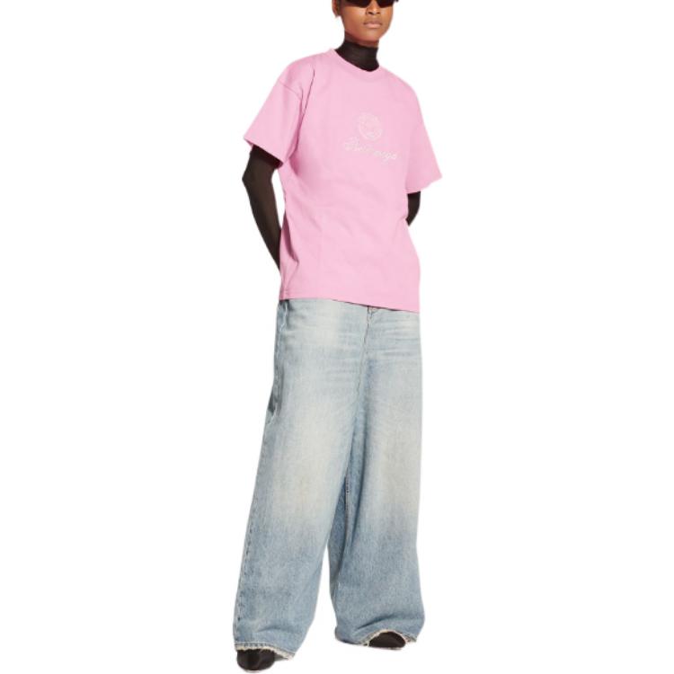 Shop (W) Camiseta Balenciaga FW22 Qixi Rosa Oversize con Logo Gráfico. 612965TMVL45504