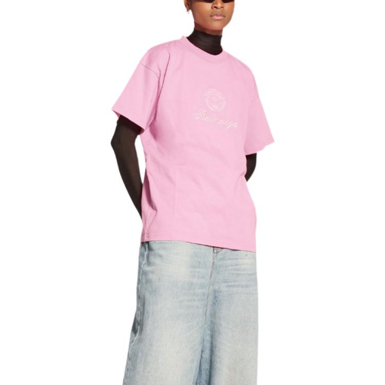Purchase (W) Camiseta Balenciaga FW22 Qixi Rosa Oversize con Logo Gráfico. 612965TMVL45504