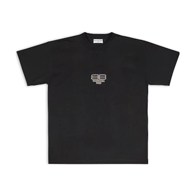 (Women) Balenciaga FW22 Rhinestone Logo Oversized Black T-Shirt for Women. 612965TMVP21073