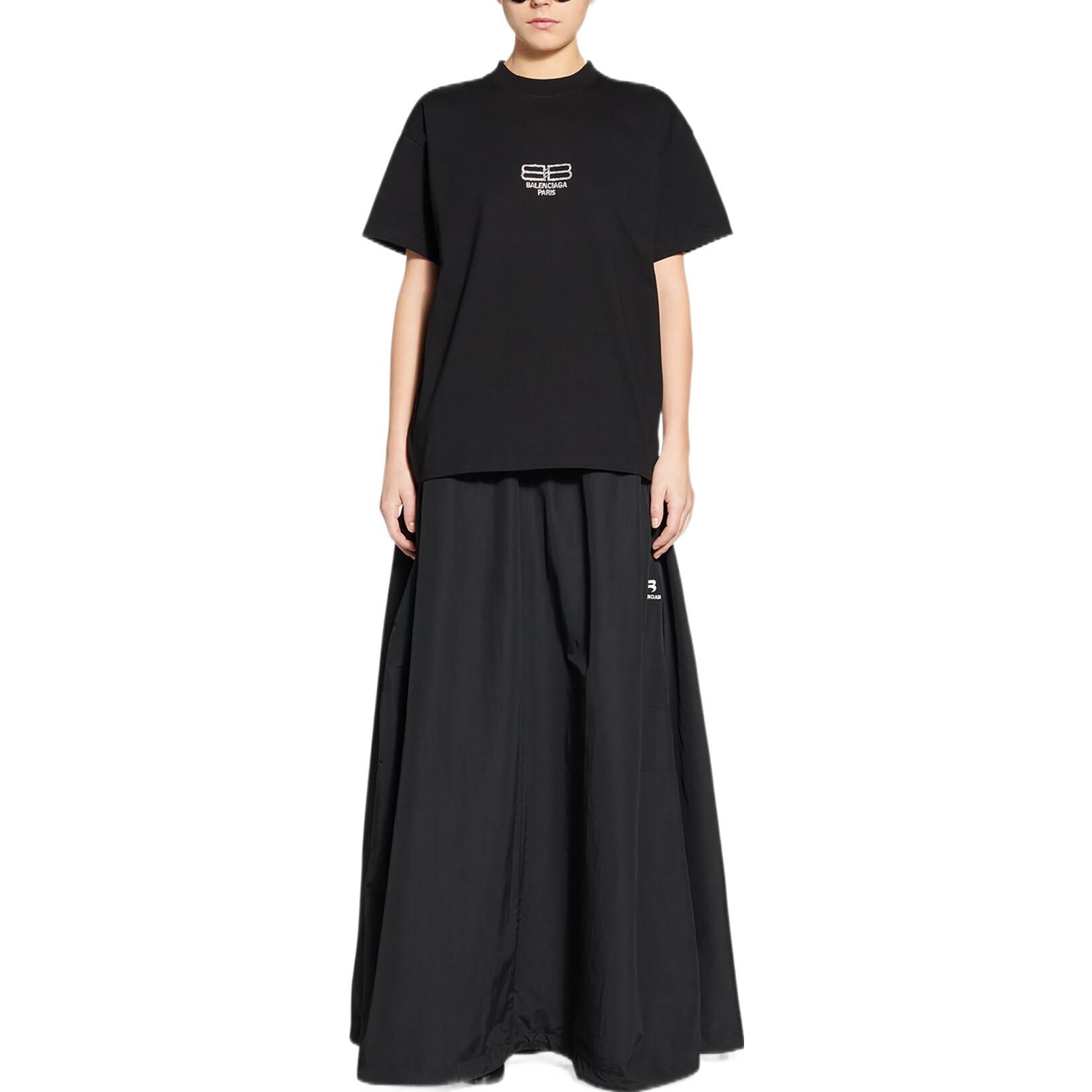 Shop (W) Camiseta Negra Oversized Balenciaga FW22 con Logo de Strass para Mujer. 612965TMVP21073